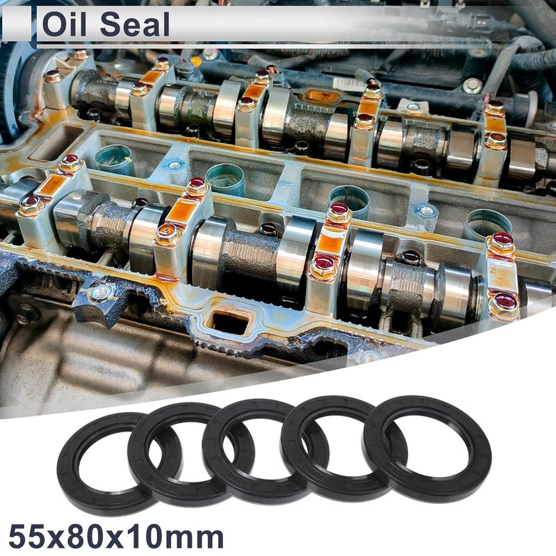 RATCHROLL Universal Oil Seal TC Double Lip W Steel Spring Seal Ring Rotary Shaft Seal 55x80x10mm High Pressure NBR Rubber Black 5 Pcs - Image 2